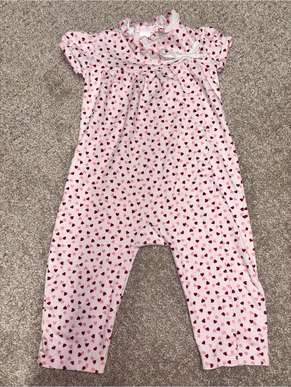 Janie and Jack Pink One-Piece with Red Heart Print